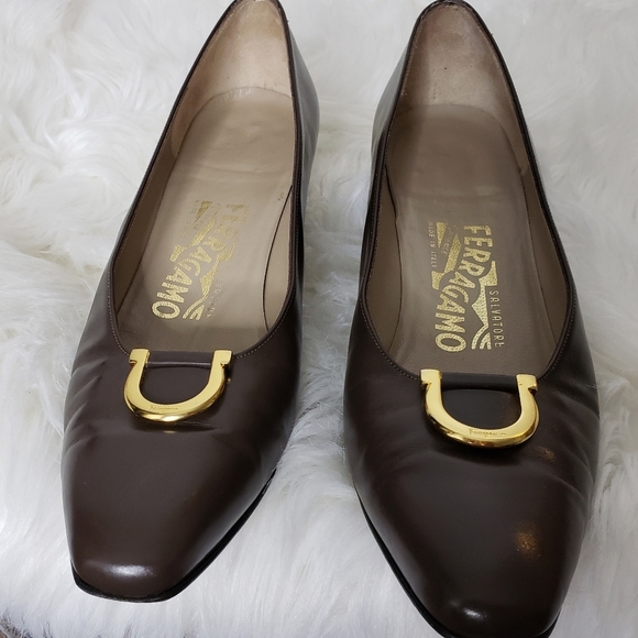 RARE Vintage Salvatore Ferragamo Couture Gancini Shoes Heels Low Walking Comfort - Picture 5 of 16